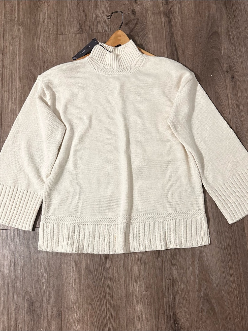 Tahari Cream Ribbed Knit Mock Neck Sweater